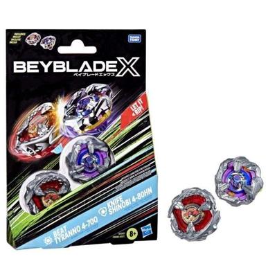 Beyblade X Dual Pack Beat Tyranno 4-70Q en Knife Shinobi 4-80HN, 2 authentieke Takara Tomy Right-Spin Competition Top