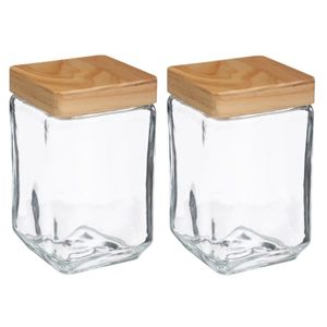 2x stuks voorraadbussen/voorraadpotten 1,7L glas met houten deksel