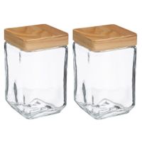 2x stuks voorraadbussen/voorraadpotten 1,7L glas met houten deksel - thumbnail