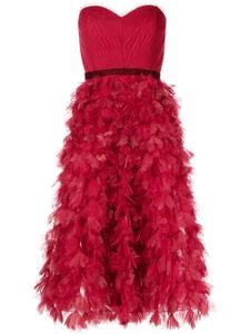 Marchesa Notte robe mi-longue à volants - Rouge