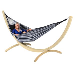'Wood & Comfort' Black white Tweepersoons Hangmatset - 180 kg - Zwart - Colombiaanse - Tropilex