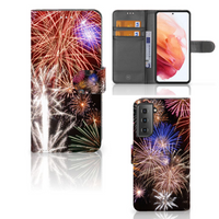 Samsung Galaxy S21 Wallet Case met Pasjes Vuurwerk - thumbnail