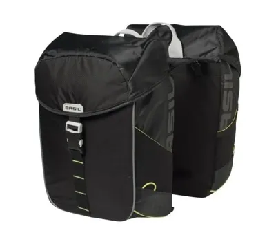 Dubbele fietstas Basil Miles Double Bas 34 Liter - Zwart / Lime