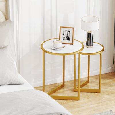 2-Delige Set Salontafels met Marmerlook en Goudkleurige Metalen Poten Moderne Bijzettafels