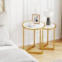 2-Delige Set Salontafels met Marmerlook en Goudkleurige Metalen Poten Moderne Bijzettafels
