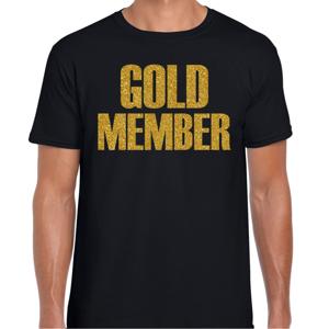 Verkleed T-shirt heren - gold member -  zwart - glitter goud - fout/goud/stout