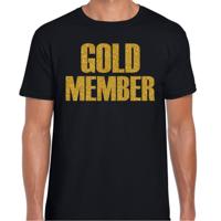 Verkleed T-shirt heren - gold member -  zwart - glitter goud - fout/goud/stout