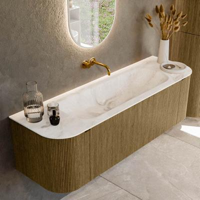 Badmeubel Mondiaz Kurve-Dlux | 150 cm cm | Meubelkleur Dusk | Wastafelkleur Frappe | Solid surface | Wasbak midden spoelbak | Zonder kraangat(en)