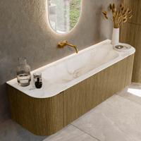 Badmeubel Mondiaz Kurve-Dlux | 150 cm cm | Meubelkleur Dusk | Wastafelkleur Frappe | Solid surface | Wasbak midden spoelbak | Zonder kraangat(en)