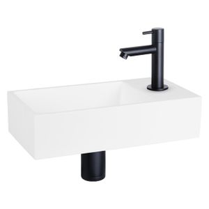 Differnz Solid fonteinset - 36x18.5x9cm - Rechthoek - 1 kraangat - recht zwart matte kraan - Solid surface Wit 38.402.29