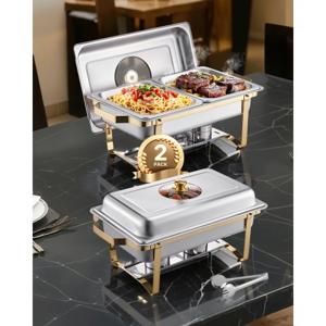 VEVOR Chafing Dish Set Voedselwarmer Roestvrij Staal 2-delig 4 Containers Half Size