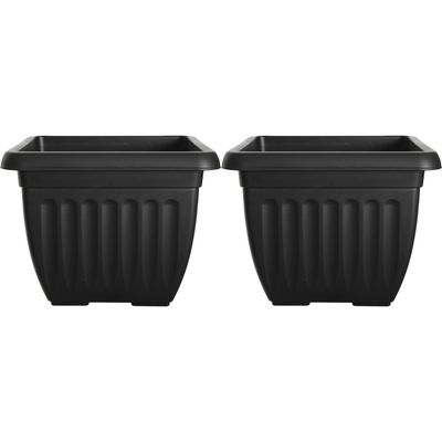 Buiten plantenpot/bloempot/planter - 2x - zwart - kunststof - L40 x B40 x H32 cm Buiten plantenpot/bloempot/planter - 2x - zwart - kunststof - L40 x B40 x H32 cm