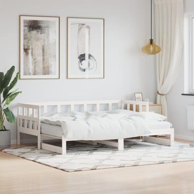 Slaapbank met onderschuifbed 90x190 cm massief grenenhout wit