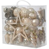 Decoris kerstballen, ornamenten en piek set - 60-delig - champagne - kunststof