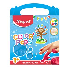 Maped vingerverf Color'Peps Early Age, doos van 4 potjes van 80 ml in geassorteerde kleuren