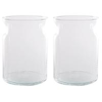 Hakbijl Glass Bloemenvaas - Set van 2x stuks - stijlvol - transparant glas - 18x25 cm - modern desig