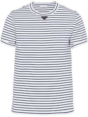 Prada t-shirt rayé à logo triangulaire - Bleu