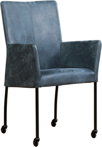 Gele leren moderne eetkamerstoel Comfort - met armleuning poot vierkant zwart met wiel - Toledo Leer Lemon (geel leer)
