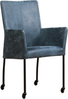 Gele leren moderne eetkamerstoel Comfort - met armleuning poot vierkant zwart met wiel - Toledo Leer Lemon (geel leer)
