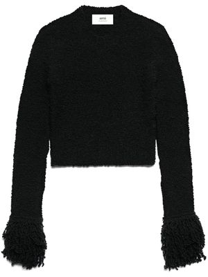 AMI Paris pull crop à franges - Noir