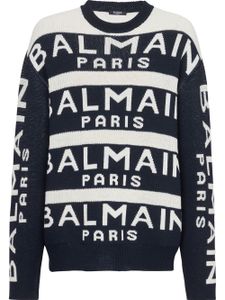 Balmain pull en maille à logo imprimé - Bleu