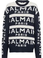 Balmain pull en maille à logo imprimé - Bleu - thumbnail