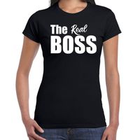 The real boss t-shirt zwart met witte letters voor dames - thumbnail