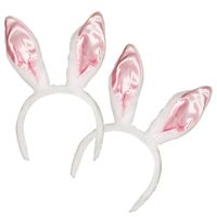 2x stuks verkleed Diadeem wit met roze konijnen/hazen oren - Verkleedhoofddeksels