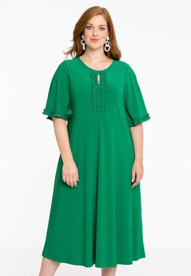 Yoek Jurk met ruches | Groen | Maat 58/60
