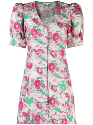 GANNI robe fleurie à manches courtes - Rose
