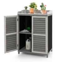 Houten Tuinman Tafel Opberg Kast met Metalen Gecoat Tafelblad 2 Opbergplanken Waterdichte Gereedschapsschuur voor Tuin/Terra