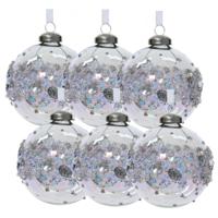 Luxe kerstballen - 6x stuks - 8 cm - transparant parelmoer - glas - gedecoreerd