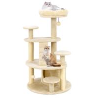 Katten Toren Voor Volwassen Katten Meerlaagse Klimboom met Grot en Gevoerde Zitplaats Beige