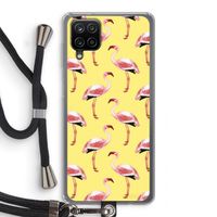 Flamingo's geel: Samsung Galaxy A12 Transparant Hoesje met koord