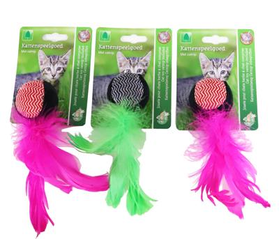 Katten-speelgoed rammelbal met veren 18cm a - Gebr de boon