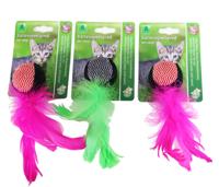 Katten-speelgoed rammelbal met veren 18cm a - Gebr de boon