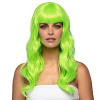 Verkleedpruik dames - neon groen - Cabaret/Hollywood/Diva - Carnaval - lang chique haar