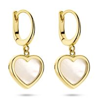 Oorhangers Hart geelgoud-parelmoer wit 11,5 x 24 mm