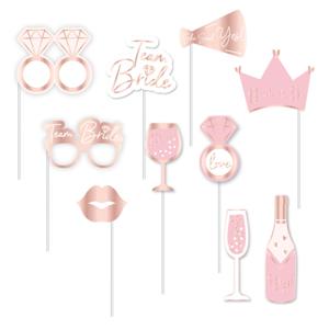 Vrijgezellenfeest foto prop set - 10-delig - rose goud/roze - photo booth accessoires   -