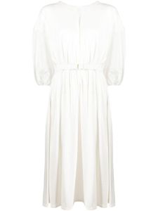 Moncler robe mi-longue en coton à taille ceinturée - Blanc