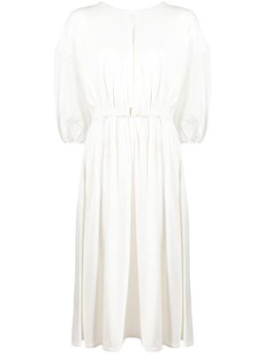 Moncler robe mi-longue en coton à taille ceinturée - Blanc