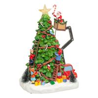 Kerstdorp kerstboom en kerstman - 27 led - muziek en beweging - 39 cm - lichtgevend - polyresin