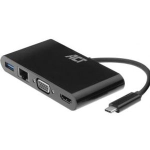 ACT USB-C naar HDMI of VGA female multiport adapter, ethernet en 1x USB-A