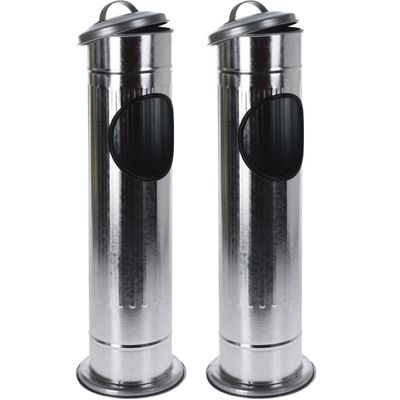2x Staande asbakken met afvalbakje en deksel zilver 60 cm