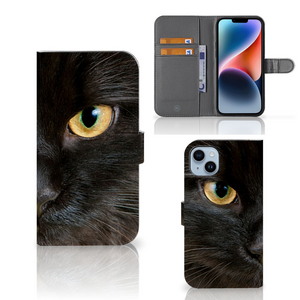 iPhone 15 Plus Telefoonhoesje met Pasjes Zwarte Kat