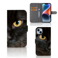 iPhone 15 Plus Telefoonhoesje met Pasjes Zwarte Kat - thumbnail