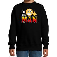 Funny emoticon sweater I am the man zwart kids