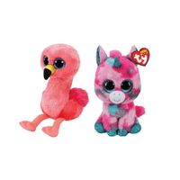 Ty - Knuffel - Beanie Boo's - Gumball Unicorn & Gilda Flamingo