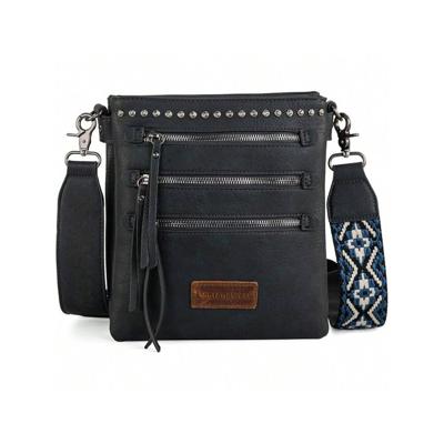Bon&Bon West Cow Print Crossbody Bag with Guitar Strap - Multi Pocket Navy Blue