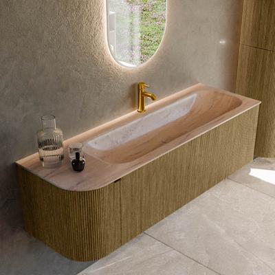 Badmeubel Mondiaz Kurve-Dlux | 145 cm | Meubelkleur Dusk | Wastafelkleur Saba | Solid surface | Wasbak rechter zijde spoelbak | 1 kraangat